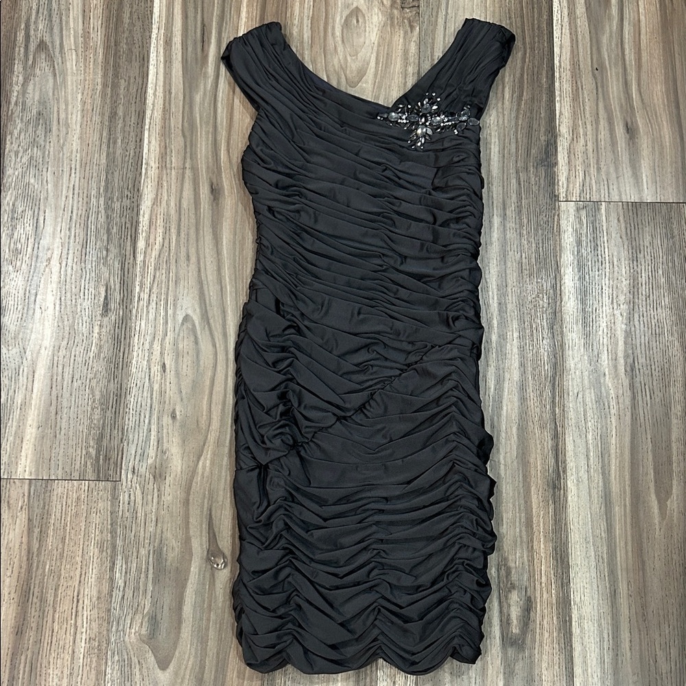 R & M Richards One Shoulder Black Dress